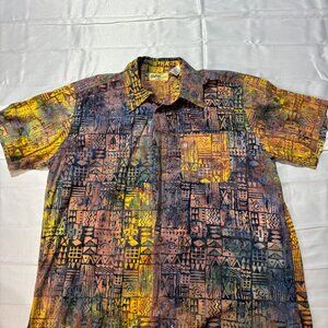 Orton Brothers Hawaiian Shirt Mens XL Button Front Tie Dye Geometric Multi